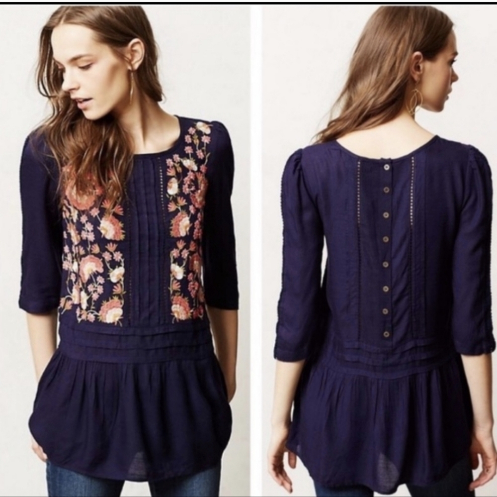 Anthropologie Floreat 2 Top Luana Floral Embroidered Boho Tunic Johnny Was Style